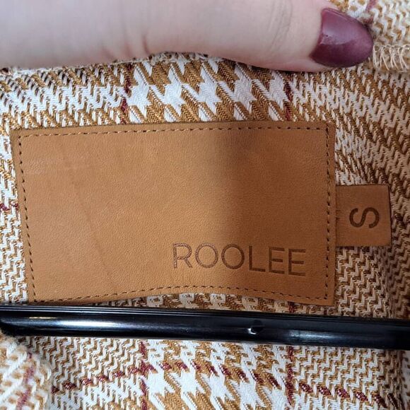 Roolee Women's Open Front Plaid Houndstooth Blazer Tan size Small - Picture 6 of 7